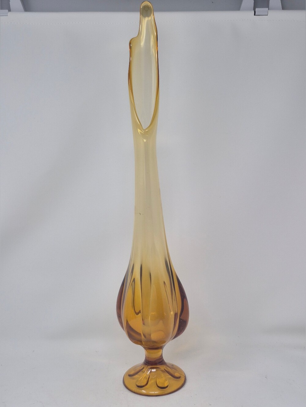 Viking Glass Amber Six Petal Swung Glass Footed Vasd